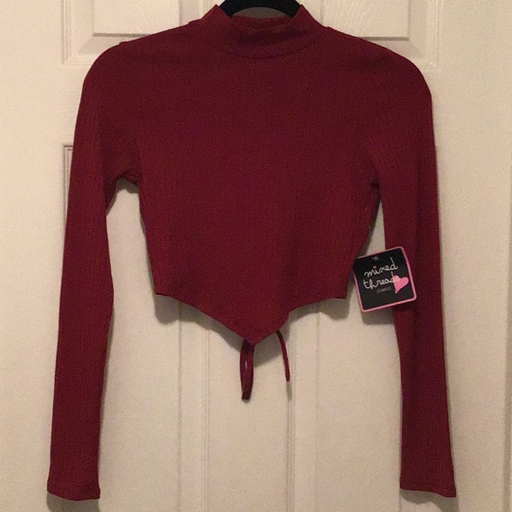 Wine color knit top, open back